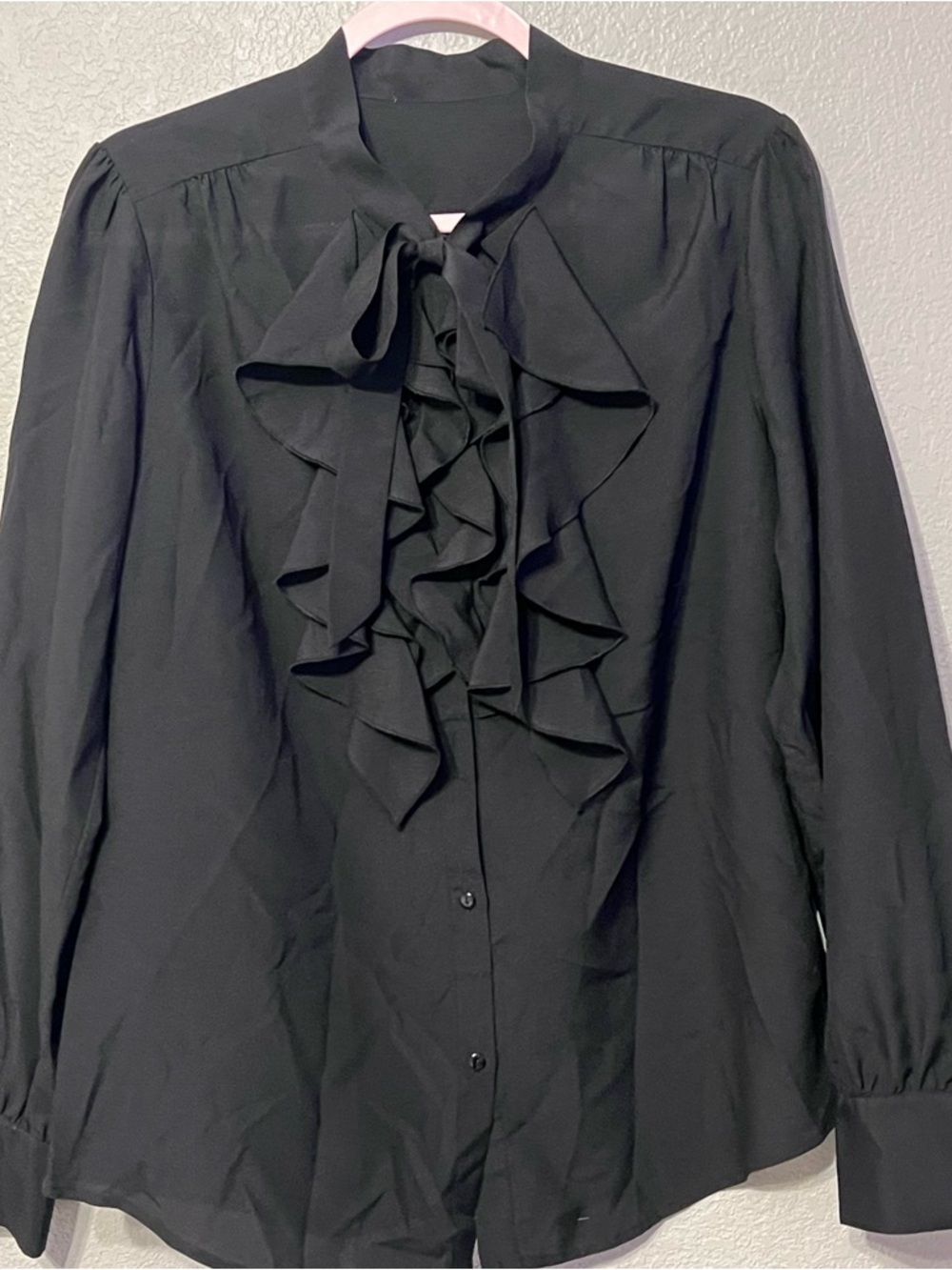 Black Ruffle Tie-Neck Blouse - Women